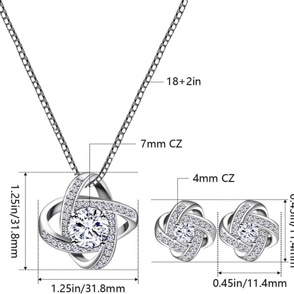 Bridal Jewelry Set Crystal Cubic Zirconia Love Knot Necklace Earrings Bridal Wed - Picture 4 of 8